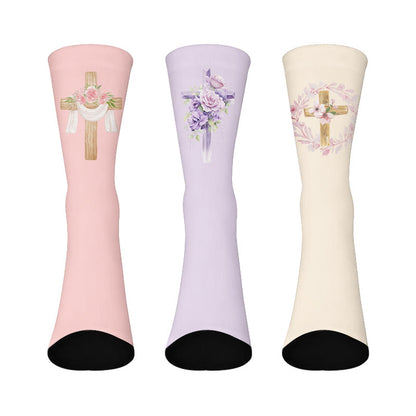 Floral Cross Faith Quarter Socks - Multicolor - EU37-44(US4-10) - image 1