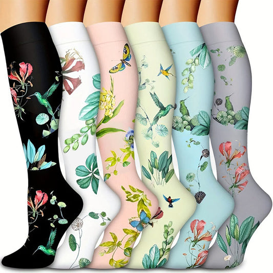 Botanical Bloom Knee High Compression Socks(6 Pairs) - Multicolor - S/M - image 0