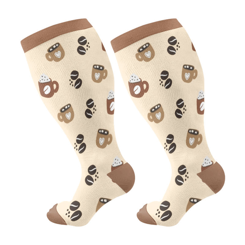 Plus Size Coffee Series Compression Socks(3 Pairs) - Khaki(1 Pair) - 4XL - image 5
