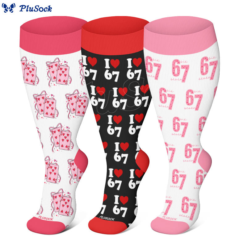 Plus Size Heart Playing Cards Compression Socks(3 Pairs) - image 0