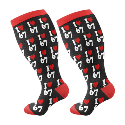 Plus Size Heart Playing Cards Compression Socks(3 Pairs) - Black(1 Pair) - 4XL - image 5