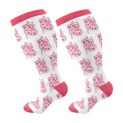 Plus Size Heart Playing Cards Compression Socks(3 Pairs) - Red(1 Pair) - 4XL - image 7