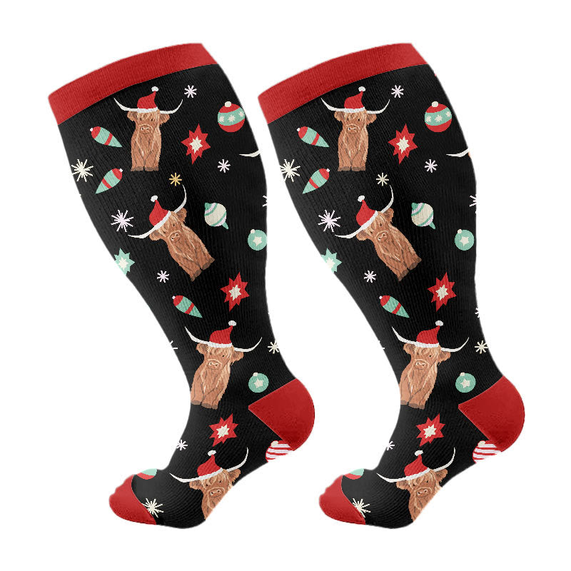 Plus Size Penguin Deer Cow Compression Socks - Black - 4XL - image 7