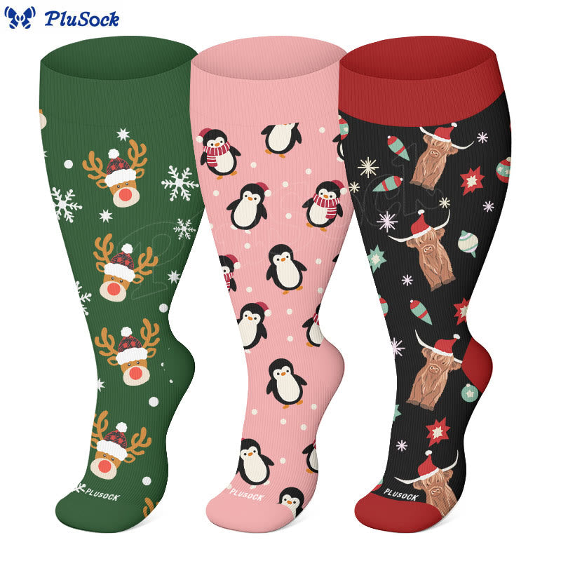 Plus Size Penguin Deer Cow Compression Socks - image 0