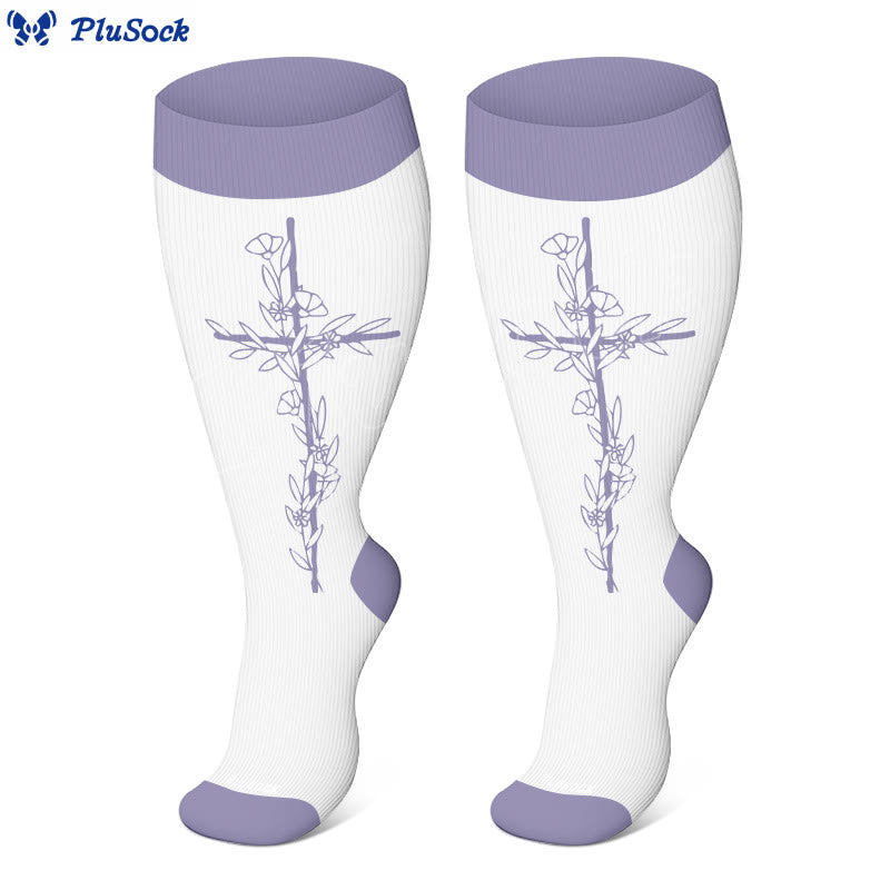 Plus Size Cross Flower Compression Socks(3 Pairs) - image 5