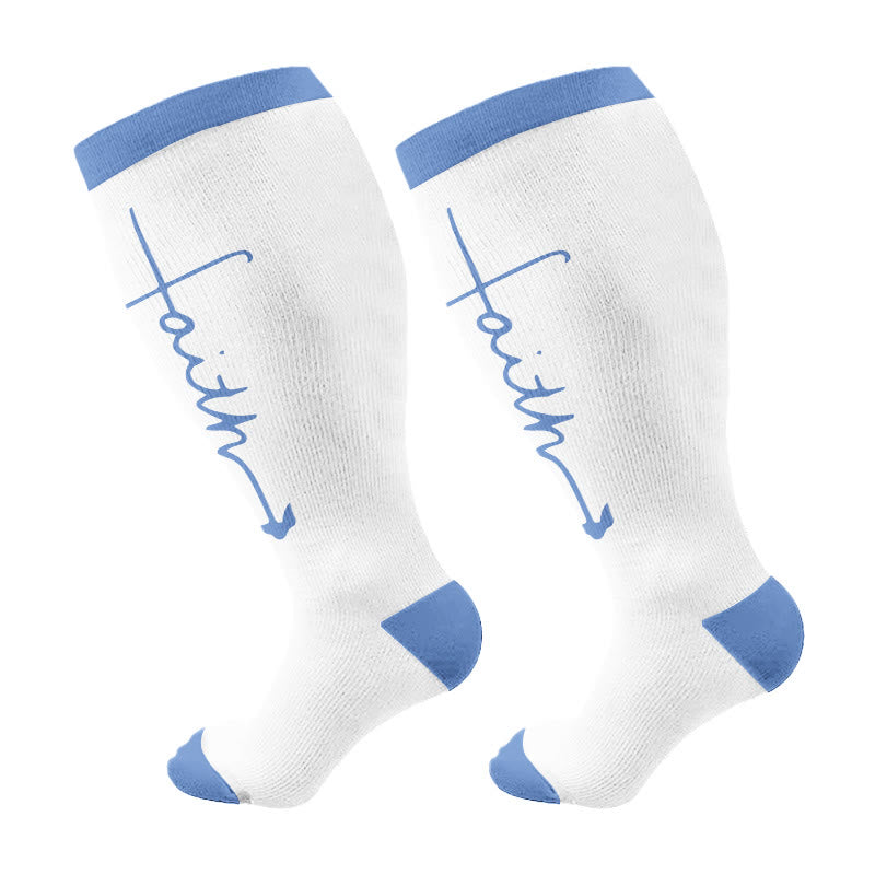 Plus Size Cross Flower Compression Socks(3 Pairs) - Blue(1 Pair) - 4XL - image 8