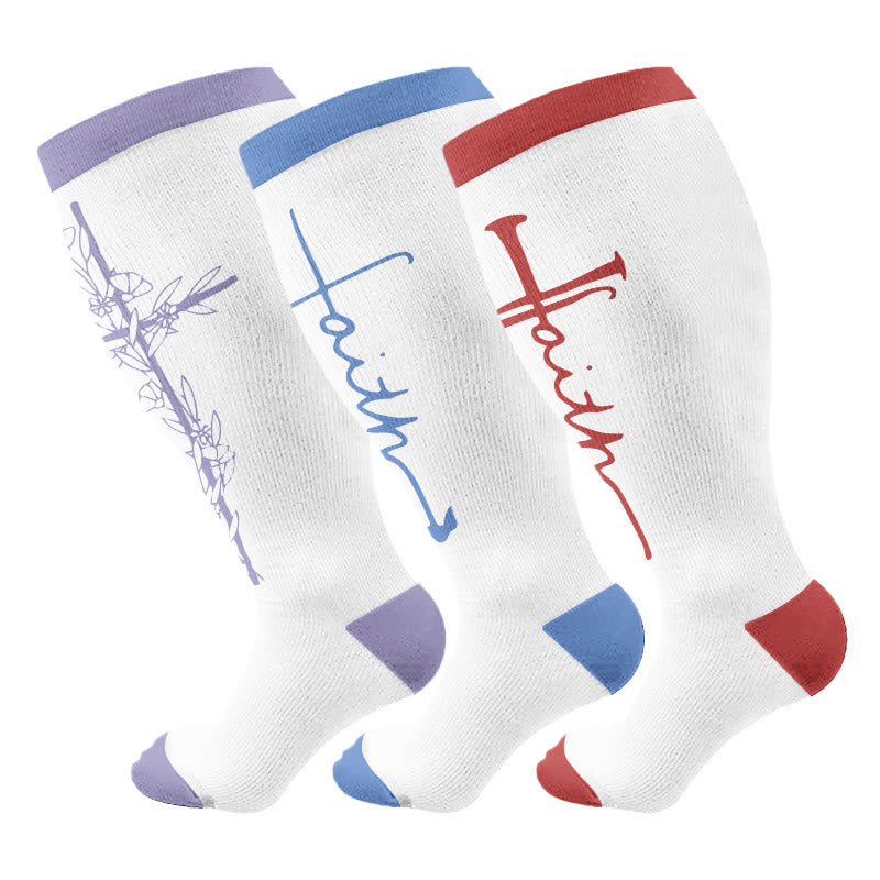 Plus Size Cross Flower Compression Socks(3 Pairs) - image 2