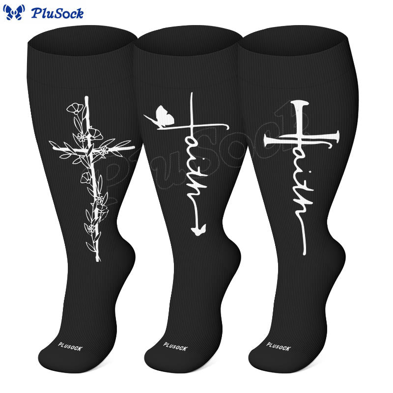 Plus Size Cross Flower Compression Socks(3 Pairs) - image 1