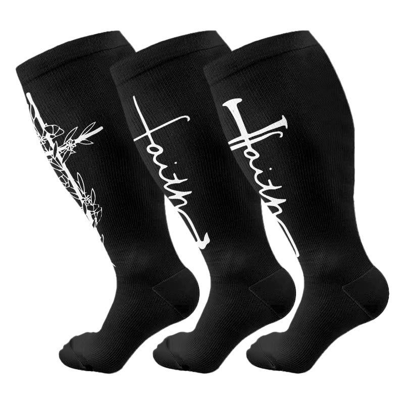 Plus Size Cross Flower Compression Socks(3 Pairs) - image 3