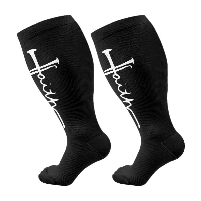 Plus Size Cross Flower Compression Socks(3 Pairs) - Black B(1 Pair) - 4XL - image 14