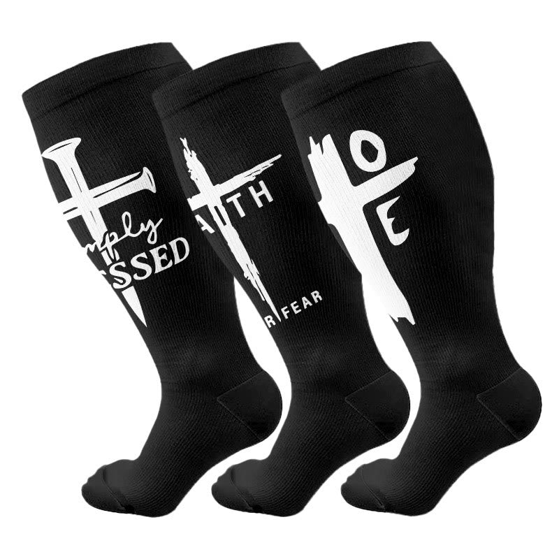 Plus Size Christian Cross Faith Compression Socks(3 Pairs) - Multicolor - 4XL - image 1
