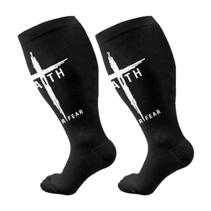 Plus Size Christian Cross Faith Compression Socks(3 Pairs) - Black B(1 Pair) - 4XL - image 6
