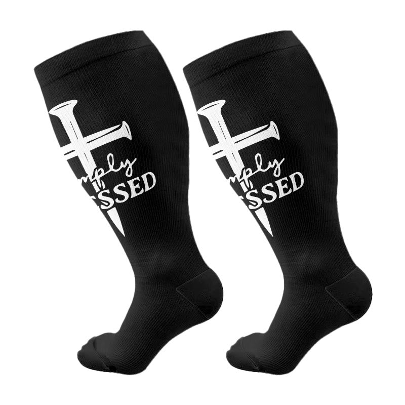 Plus Size Christian Cross Faith Compression Socks(3 Pairs) - Black A(1 Pair) - 4XL - image 5