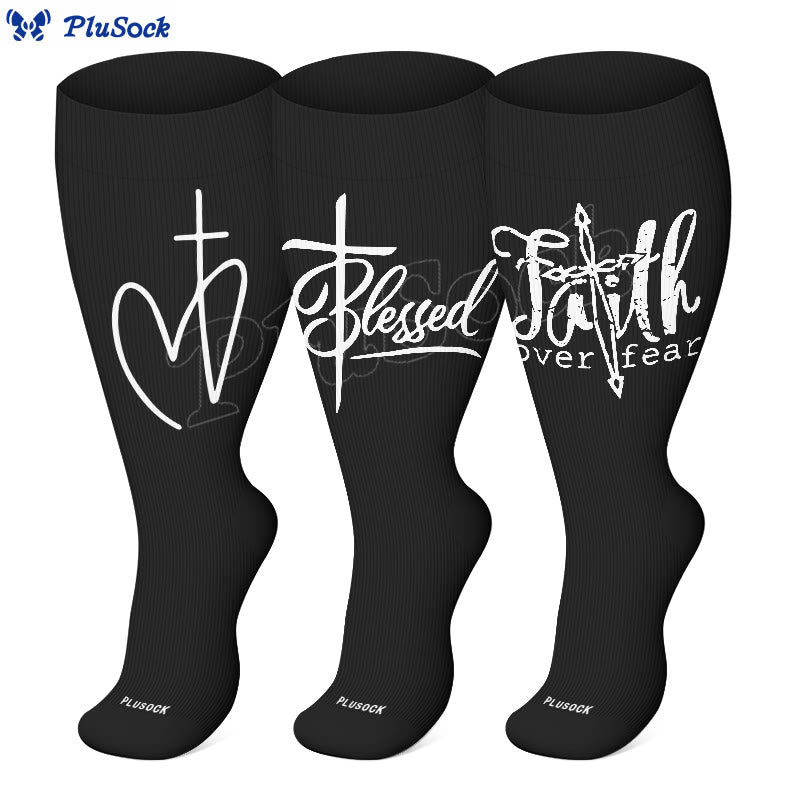 Plus Size Scripture Cross Message Compression Socks(3 Pairs) - image 0