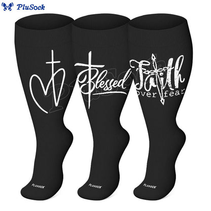 Plus Size Scripture Cross Message Compression Socks(3 Pairs) - image 0