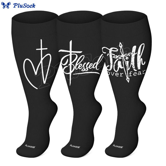 Plus Size Scripture Cross Message Compression Socks(3 Pairs) - image 0