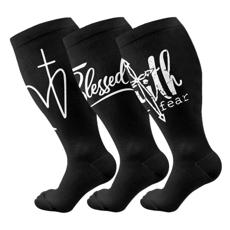Plus Size Scripture Cross Message Compression Socks(3 Pairs) - Multicolor - 4XL - image 1
