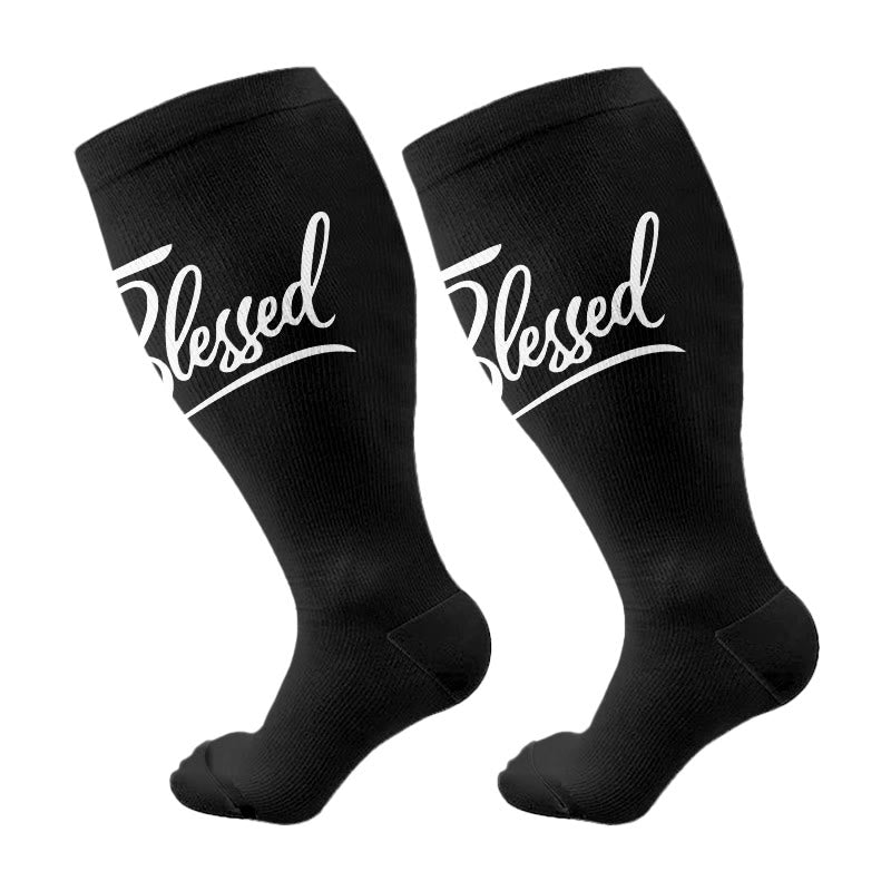 Plus Size Scripture Cross Message Compression Socks(3 Pairs) - Black B(1 Pair) - 4XL - image 6
