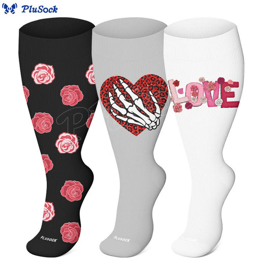 Plus Size Bold Love Graphic Compression Socks(3 Pairs) - image 0