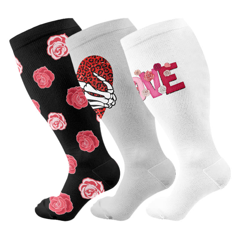 Plus Size Bold Love Graphic Compression Socks(3 Pairs) - Multicolor - 4XL - image 1