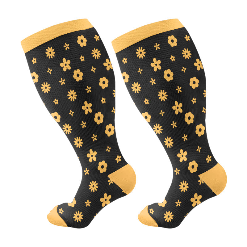 Plus Size Floral Star Compression Socks(3 Pairs) - Black(1 Pair) - 4XL - image 6