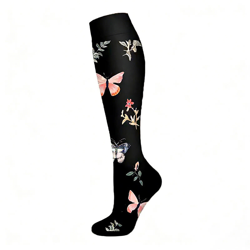 Floral Butterfly Compression Socks(6 Pairs) - Black - S/M - image 1