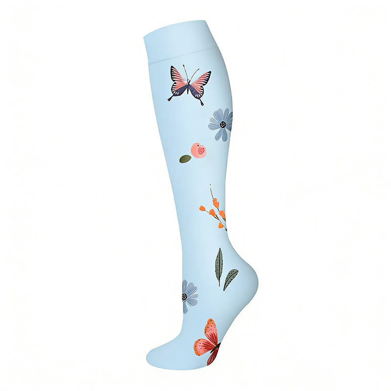 Floral Butterfly Compression Socks(6 Pairs) - Blue - S/M - image 3