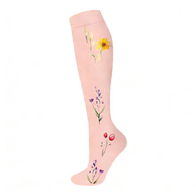 Floral Butterfly Compression Socks(6 Pairs) - Pink - S/M - image 2