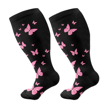Plus Size  Butterfly Print Compression Socks(3 Pairs) - Pink(1 Pair) - 4XL - image 7
