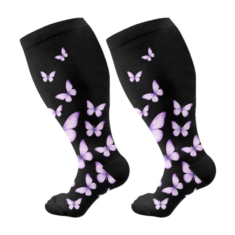 Plus Size  Butterfly Print Compression Socks(3 Pairs) - Purple(1 Pair) - 4XL - image 5