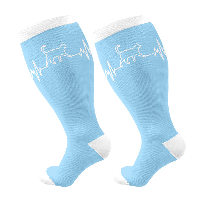 Plus Size Cat Lover Compression Socks(3 Pairs) - Blue(1 Pair) - 4XL - image 7