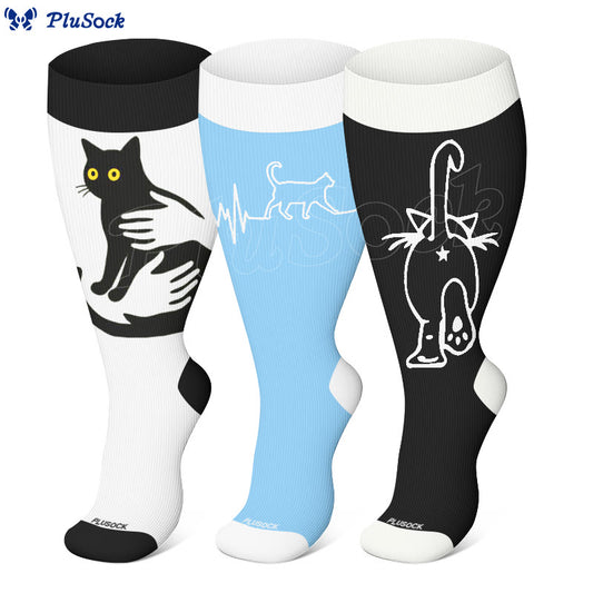 Plus Size Cat Lover Compression Socks(3 Pairs) - image 0