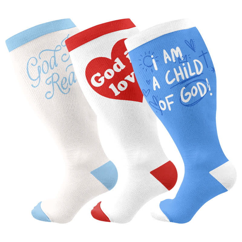 Plus Size God Is Love Compression Socks(3 Pairs) - Multicolor - 4XL - image 1
