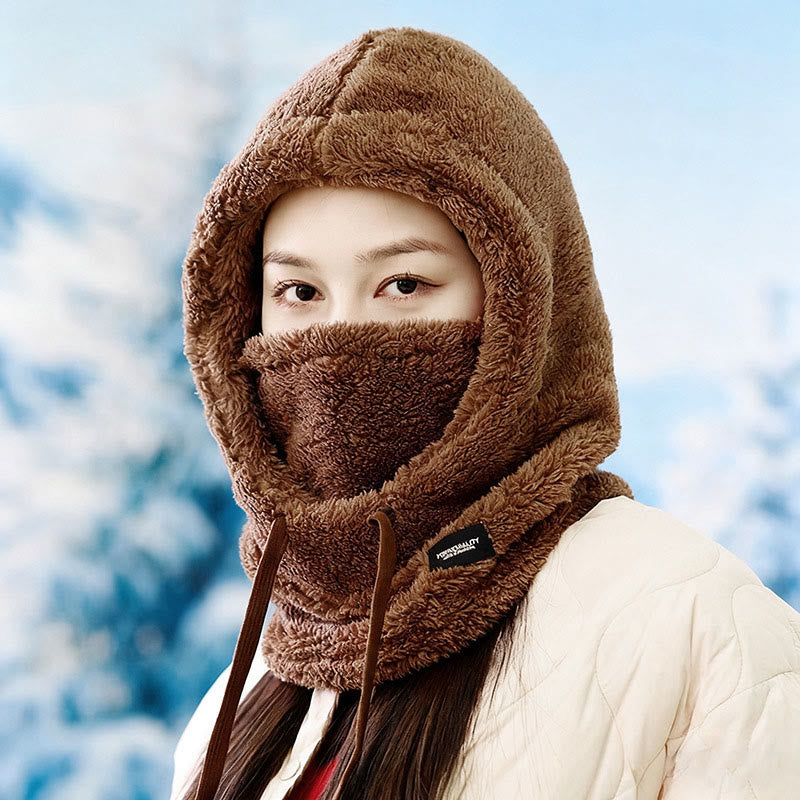 Thickened Windproof Hooded Scarf - Coffee - One Size - image 3