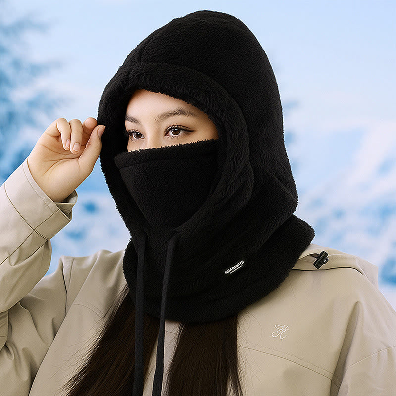 Thickened Windproof Hooded Scarf - Black - One Size - image 1