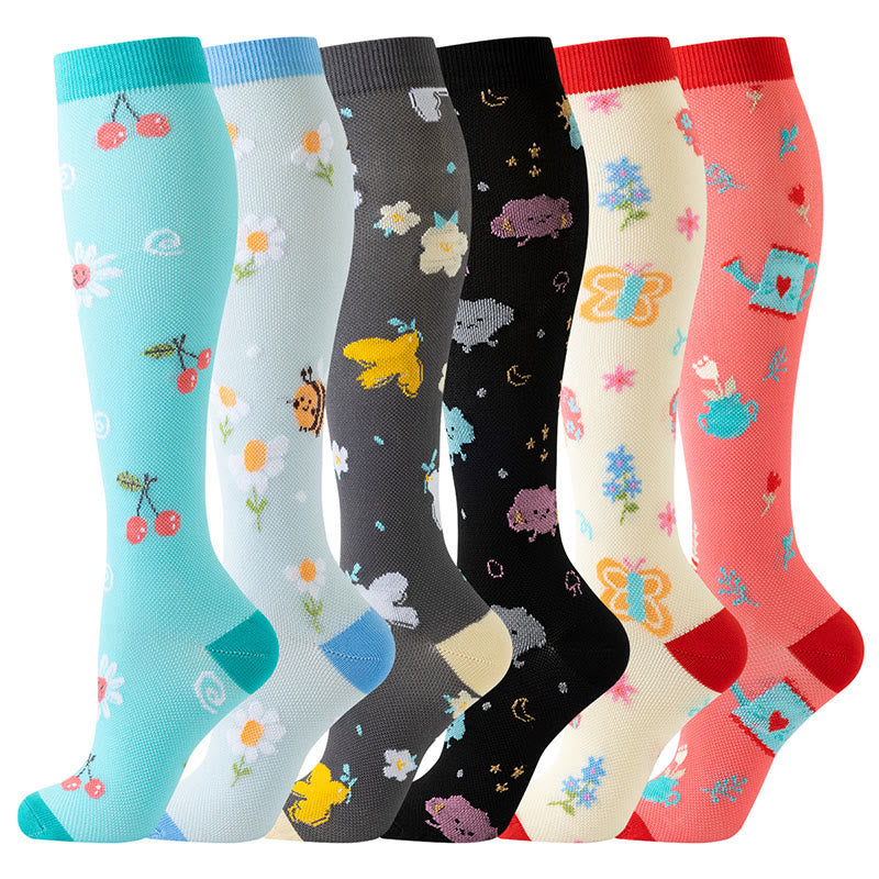 Floral Animal Print Compression Socks(6 Pairs) - Multicolor - S/M - image 0