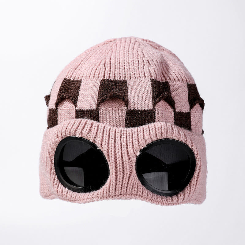 Grid Soft Beanie With Goggles - Pink - One Size - image 13