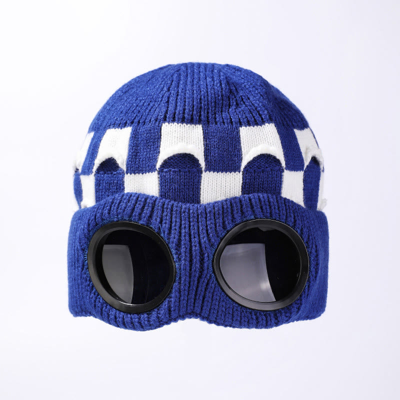 Grid Soft Beanie With Goggles - Blue - One Size - image 14