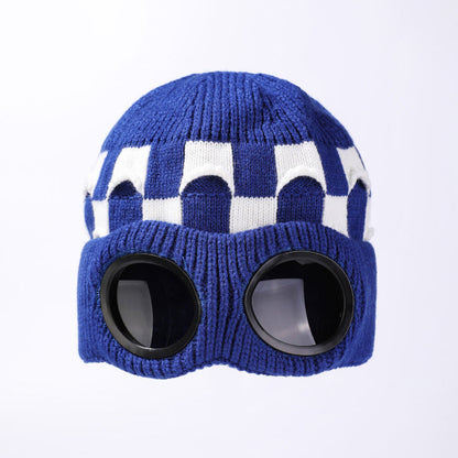 Grid Soft Beanie With Goggles - Blue - One Size - image 14