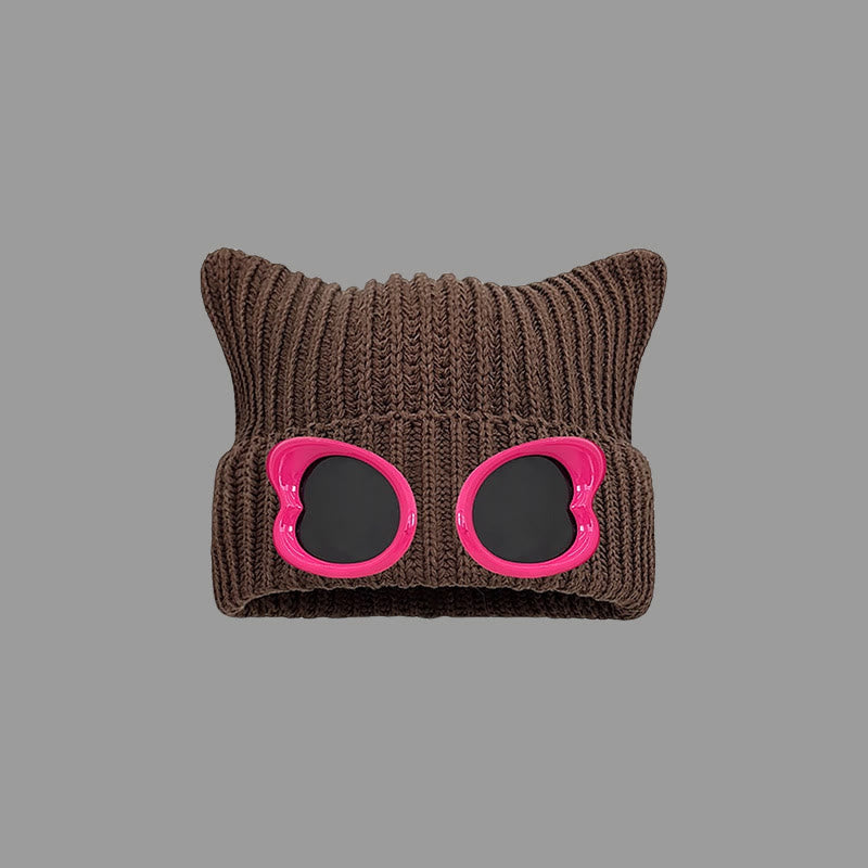 Eye Catching Design Beanie With Goggles - Coffee - One Size - image 7