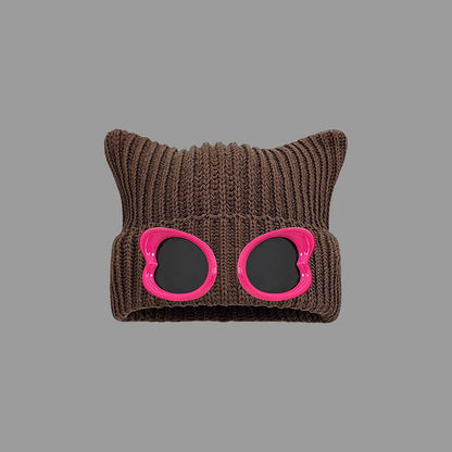 Eye Catching Design Beanie With Goggles - Coffee - One Size - image 7
