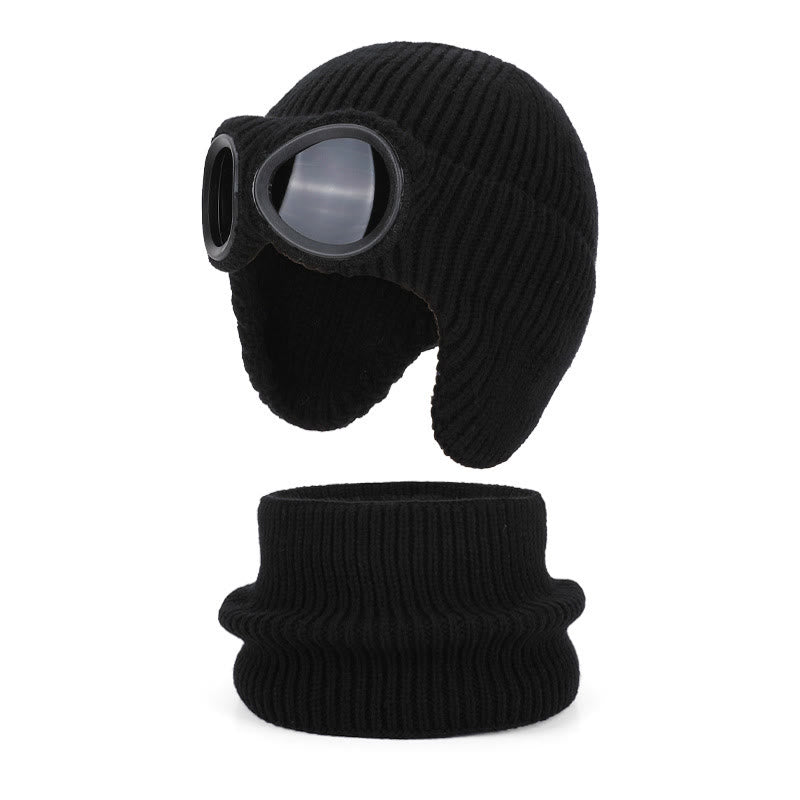 Unisex Scarf Beanie With Goggles - Black - One Size - image 15
