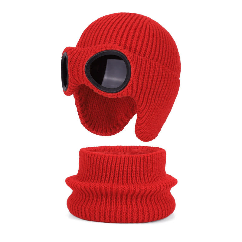 Unisex Scarf Beanie With Goggles - Red - One Size - image 18
