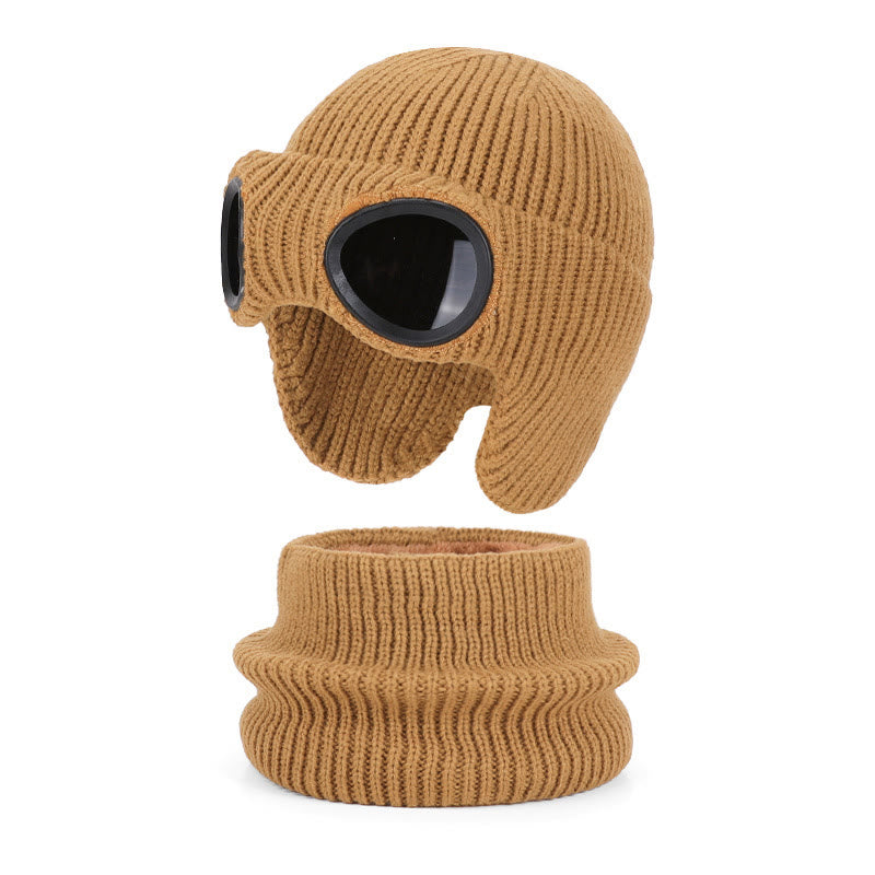 Unisex Scarf Beanie With Goggles - Khaki - One Size - image 19
