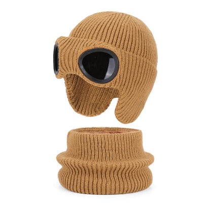 Unisex Scarf Beanie With Goggles - Khaki - One Size - image 19