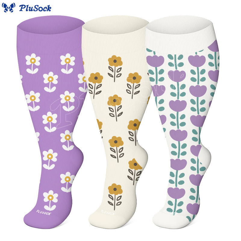 Plus Size Floral Trio Compression Socks - image 0