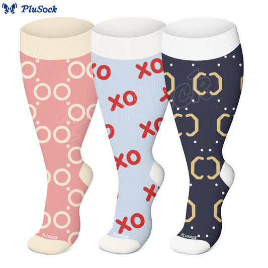 Plus Size Abstract Colorblock Compression Socks(3 Pairs) - image 0