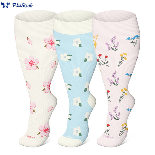 Plus Size Pastel Garden Compression Socks(3 Pairs) - image 0