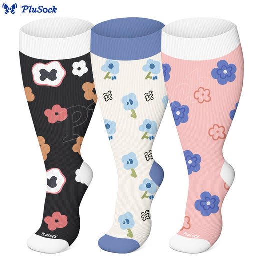 Plus Size Playful Floral Compression Socks(3 Pairs) - image 0