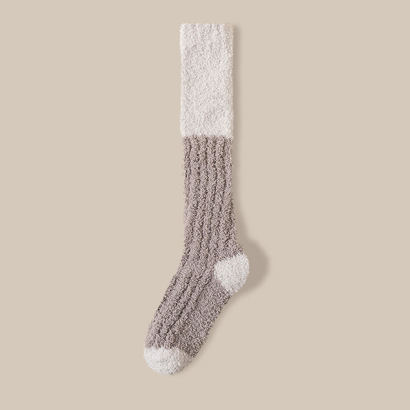 Plush Fleece Knee High Sleep Socks(4 Pairs) - Coffee - EU36-40(US3-7) - image 14